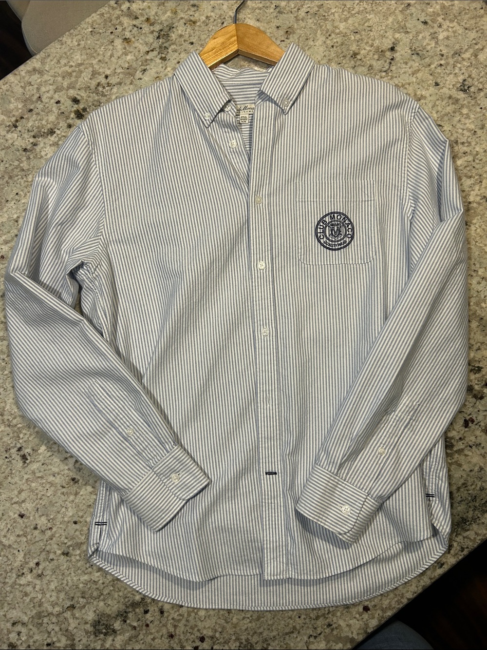 Club Monaco Blue and White Striped Button-Down Shirt